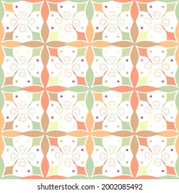 Vector seamless pattern design of abstract lined flowers in quadrant ornament in pastel tones. The design is perfect for backgrounds, textiles, wrapping paper, wallpaper, decorations and surfaces