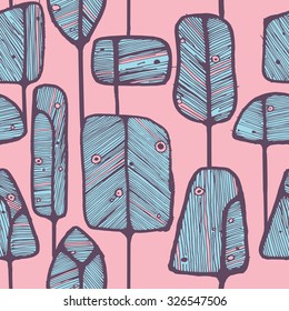 Vector seamless pattern design with abstract doodle trees, perfect for fabric, wallpaper, wrapping paper prints or web background.