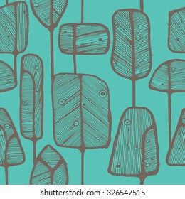 Vector seamless pattern design with abstract doodle trees, perfect for fabric, wallpaper, wrapping paper prints or web background.