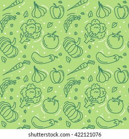 Vector seamless pattern design with abstract vegetable icons in trendy linear style - branding or print for organic shop, farm, healthy food store or vegetarian cafe.