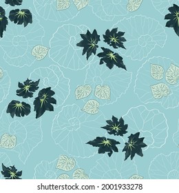 Vector seamless pattern design with begonia leaves for fabric, scrapbooking and wallpaper projects. Designed by Daania at deeyana83*yahoo.com.