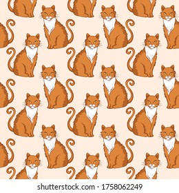 Vector seamless pattern design with cute red cats