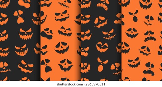 Vector seamless pattern with design elements for Halloween. Pumpkin and ghost emotion seamless pattern. Halloween background.