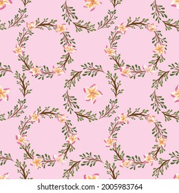 Vector seamless pattern design with frangipani flower branch and leaves for fabric, scrapbooking and wallpaper projects. Designed by deeyana83*yahoo.com