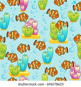 Vector seamless Pattern design with funny tropical fishes