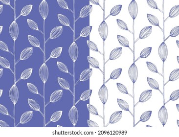 Vector seamless pattern design with hand drawn sketch leaves illustration. very peri color