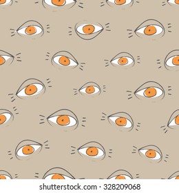 Vector seamless pattern design with hand drawn sketchy open eyes