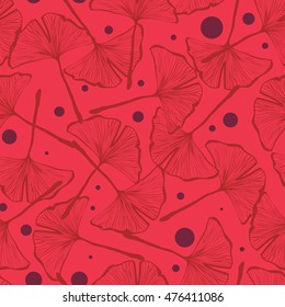 Vector seamless pattern design with hand drawn gingko biloba leaves, nature themed repeating background, elegant and trendy surface pattern for web and print purposes.