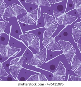Vector seamless pattern design with hand drawn gingko biloba leaves, nature themed repeating background, elegant and trendy surface pattern for web and print purposes.