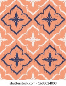 Vector seamless pattern design with ikat ornaments, repeat background for web and print