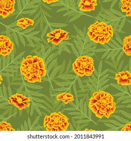 Vector seamless pattern design with marigold flower for fabric, scrapbooking and wallpaper projects. Designed by Daania at deeyana83*yahoo.com

