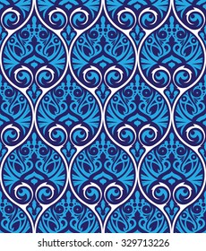 Vector seamless pattern design with ornamental geometric grid in an elegant color palette, abstract classical repeating background for all web and print use