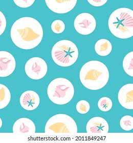 Vector seamless pattern design with pastel seashells and starfish from the beach and seashore for fabric, scrapbooking and wallpaper projects. Designed by Daania at deeyana83*yahoo.com
