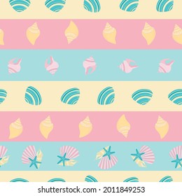 Vector seamless pattern design with pastel seashells and starfish from the beach and seashore for fabric, scrapbooking and wallpaper projects. Designed by Daania at deeyana83*yahoo.com
