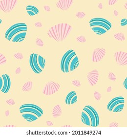 Vector seamless pattern design with pastel seashells and starfish from the beach and seashore for fabric, scrapbooking and wallpaper projects. Designed by Daania at deeyana83*yahoo.com
