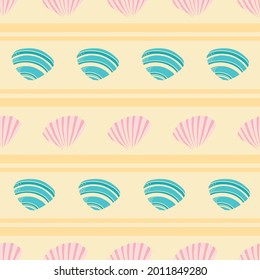 Vector seamless pattern design with pastel seashells and starfish from the beach and seashore for fabric, scrapbooking and wallpaper projects. Designed by Daania at deeyana83*yahoo.com
