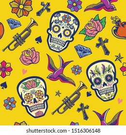 vector of seamless pattern design of sugar skull