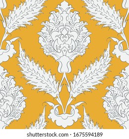 Vector seamless pattern design with traditional Turkish style Iznik tile ornaments, Islamic floral repeat background