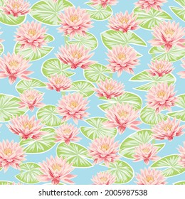 Vector seamless pattern design with waterlilies for fabric, scrapbooking and wallpaper projects. Designed by Daania at deeyana83*yahoo.com