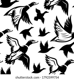 Vector seamless pattern for design wrapper or packaging with wild ducks.