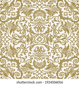Vector seamless pattern with detailed floral elements. Vintage style floral background. You can drop it in the swatches palette and is ready to use.