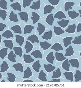 Vector seamless pattern with devilfish.Underwater cartoon creatures.Marine background.Cute ocean pattern for fabric, childrens clothing,textiles,wrapping paper