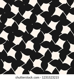 Vector seamless pattern with diagonal mesh, grid, cross lines, ropes. Abstract black and white geometric texture of net, fabric, cloth, lattice, knitting. Monochrome repeat background. Simple design  