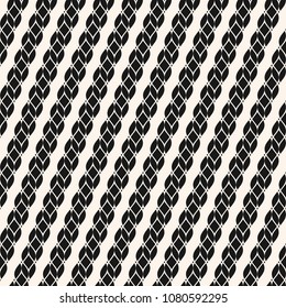 Vector seamless pattern with diagonal ropes. Abstract black and white geometric texture. Abstract repeat monochrome background. Design for decor, fabric, prints, textile, carpet, furniture, wrapping 