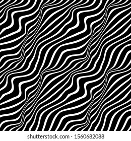 Vector of seamless pattern with diagonal wavy stripes.Optical effect. 3d.Black and white