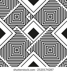 Vector seamless pattern with diamond shape linear graphic elements Contemporary minimal geometric texture. Abstract background in black and white color for stylish home decor, sport street active wear