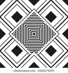 Vector seamless pattern with diamond shape linear graphic elements Contemporary minimal geometric texture. Abstract background in black and white color for stylish home decor, sport street active wear
