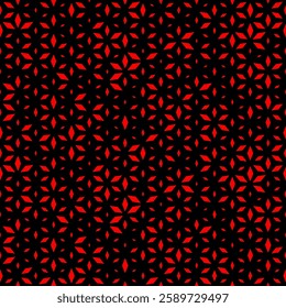 Vector seamless pattern with diamond shapes, floral silhouettes, grid. Trendy neon red and black sport style background with halftone effect. Simple urban art texture. Repeated design for decor, print