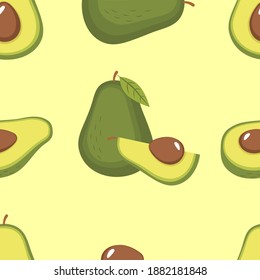 Vector seamless pattern with different avocado halves.