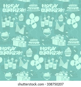 Vector seamless (pattern) with different birthday staff. 