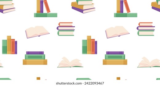 vector seamless pattern with different books. concept of template for fabrics, covers, education, book store, library.