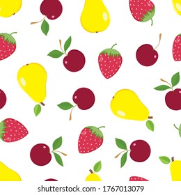 Vector seamless pattern with different and bright summer fruits on a white background
