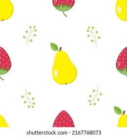 Vector seamless pattern with different and bright summer fruits on a white background