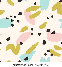 Vector seamless pattern with different Brush Strokes. Abstract texture with hand Painted elements. Modern artistic background.