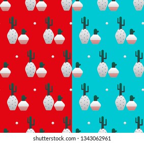 	
Vector seamless pattern with different cactus. Bright repeated texture with green cacti. Background with home plants.
