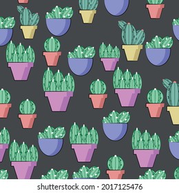 vector seamless pattern with different cactus. Bright repeated texture with green cacti. 