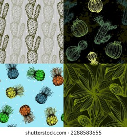 Vector seamless pattern with different cactus. Bright repeated texture with green cacti. Natural hand drawing background with desert plants for fabric, paper and other printing and web projects.