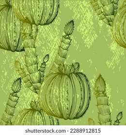 Vector seamless pattern with different cactus. Bright repeated texture with green cacti. Natural hand drawing background with desert plants for fabric, paper and other printing and web projects.