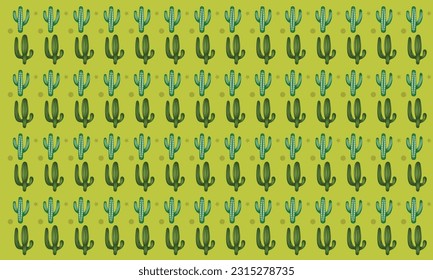 Vector seamless pattern with different cactus. Bright repeated texture with green cacti.
