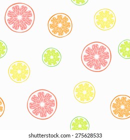 vector seamless pattern with different citruses: lime, lemon, orange and grapefruit