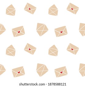 Vector seamless pattern of different color hand drawn doodle sketch letter envelope isolated on white background