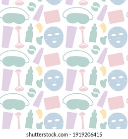 Vector seamless pattern of different color flat cosmetic isolated on white background