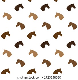 Vector seamless pattern of different color flat horse head silhouette isolated on white background