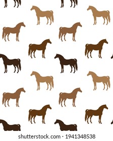 Vector seamless pattern of different color horse silhouette isolated on white background 