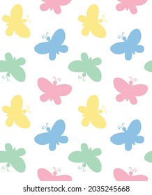 Vector Seamless Pattern Of Different Color Hand Drawn Doodle Sketch Butterfly Butter Fly Silhouette Isolated On White Background