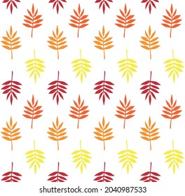 Vector seamless pattern of different color hand drawn doodle autumn leaf silhouette isolated on white background